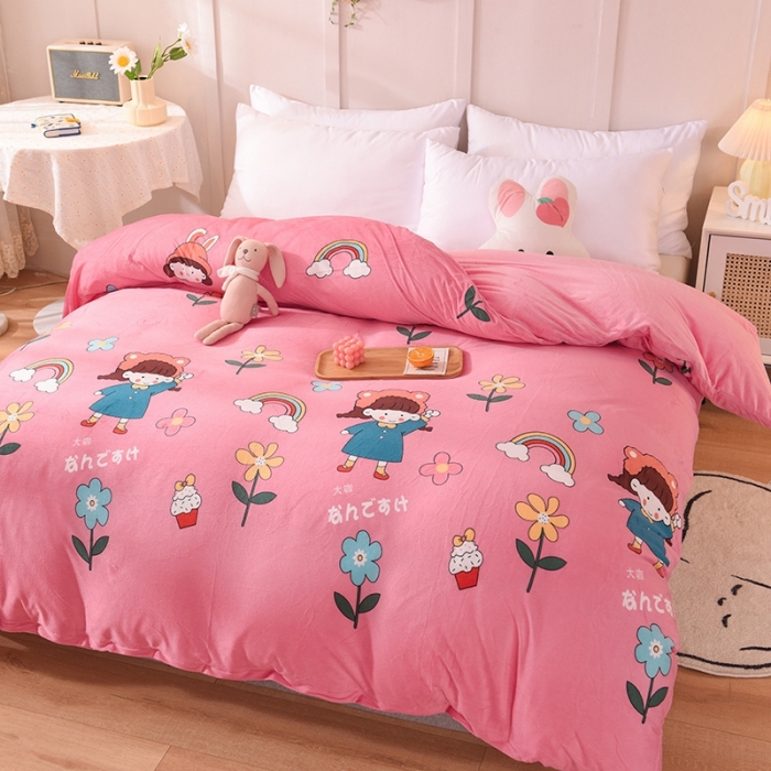 91家纺网 家纺一手货源 找家纺 甜之梦 2025新款水晶绒单品被套 彩虹女孩