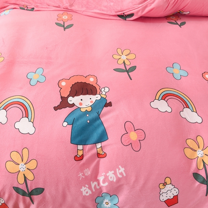 91家纺网 家纺一手货源 找家纺 甜之梦 2025新款水晶绒单品被套 彩虹女孩