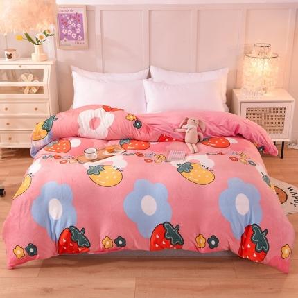 91家纺网 家纺一手货源 找家纺 甜之梦 2025新款水晶绒单品被套 草莓格