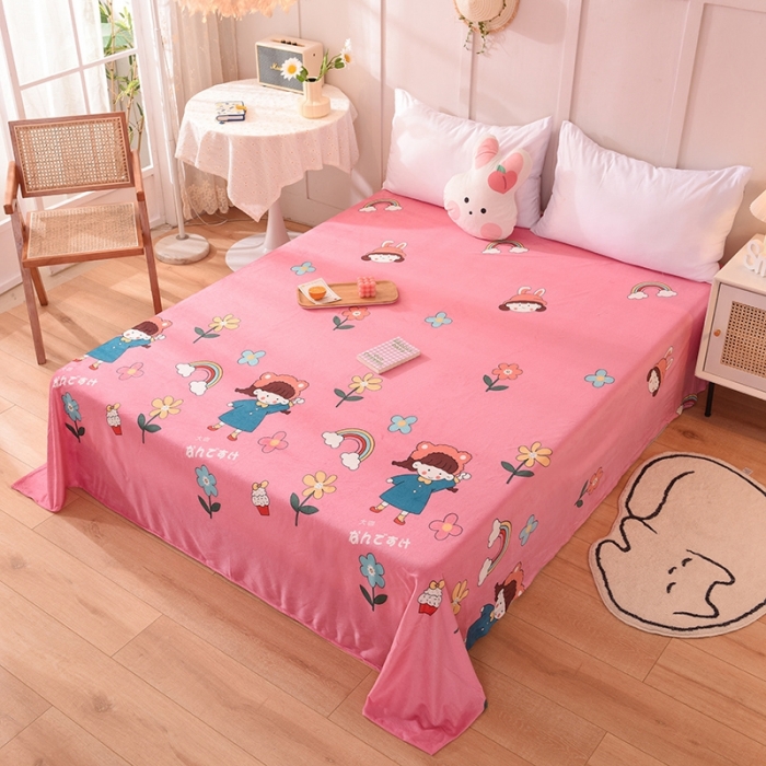 91家纺网 家纺一手货源 找家纺 甜之梦 2025新款水晶绒单品床单 彩虹女孩