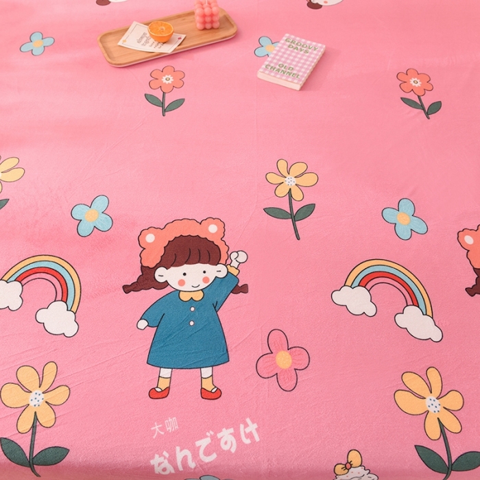 91家纺网 家纺一手货源 找家纺 甜之梦 2025新款水晶绒单品床单 彩虹女孩