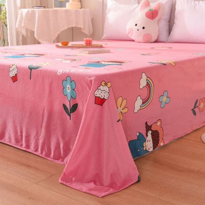 91家纺网 家纺一手货源 找家纺 甜之梦 2025新款水晶绒单品床单 彩虹女孩