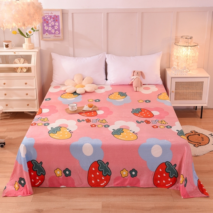 91家纺网 家纺一手货源 找家纺 甜之梦 2025新款水晶绒单品床单 草莓格