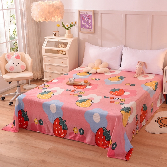 91家纺网 家纺一手货源 找家纺 甜之梦 2025新款水晶绒单品床单 草莓格