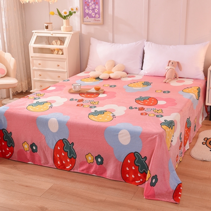 91家纺网 家纺一手货源 找家纺 甜之梦 2025新款水晶绒单品床单 草莓格