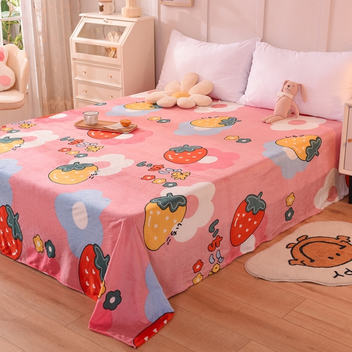 91家纺网 家纺一手货源 找家纺 甜之梦 2025新款水晶绒单品床单 草莓格