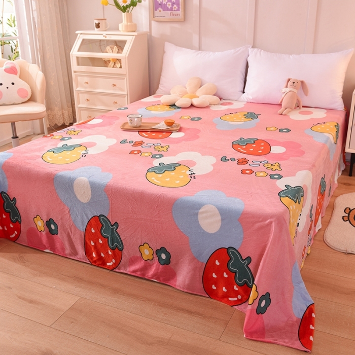 91家纺网 家纺一手货源 找家纺 甜之梦 2025新款水晶绒单品床单 草莓格