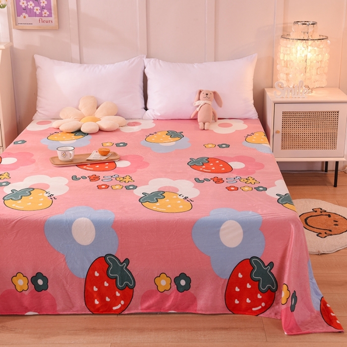 91家纺网 家纺一手货源 找家纺 甜之梦 2025新款水晶绒单品床单 草莓格