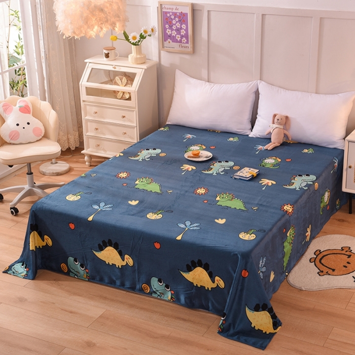 91家纺网 家纺一手货源 找家纺 甜之梦 2025新款水晶绒单品床单 呆萌恐龙