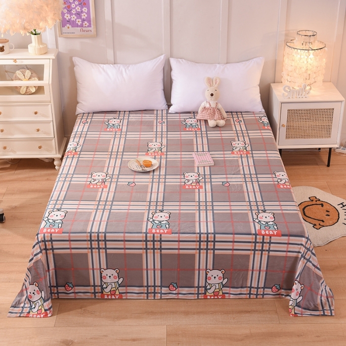 91家纺网 家纺一手货源 找家纺 甜之梦 2025新款水晶绒单品床单 格子萌熊