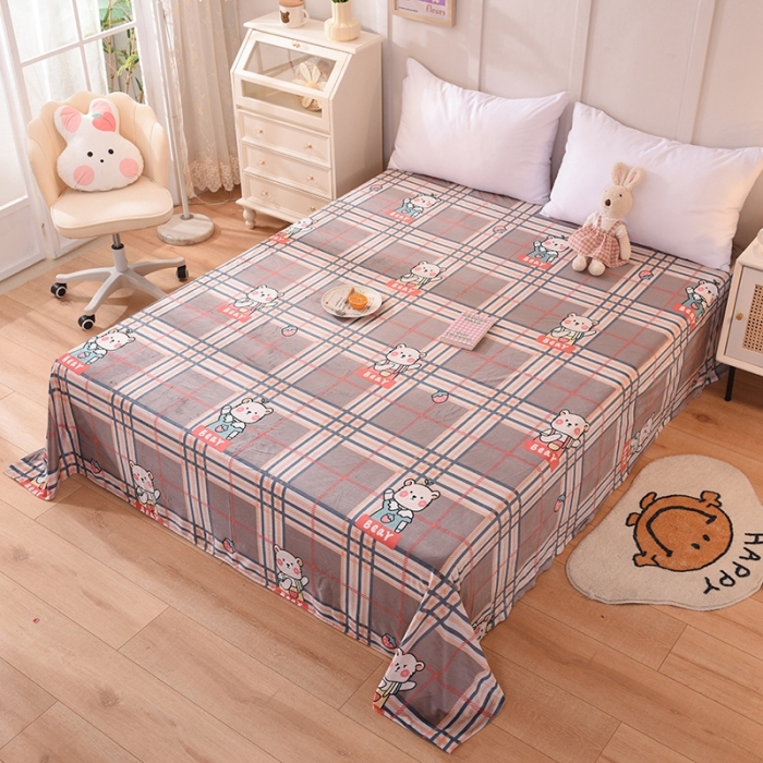 91家纺网 家纺一手货源 找家纺 甜之梦 2025新款水晶绒单品床单 格子萌熊