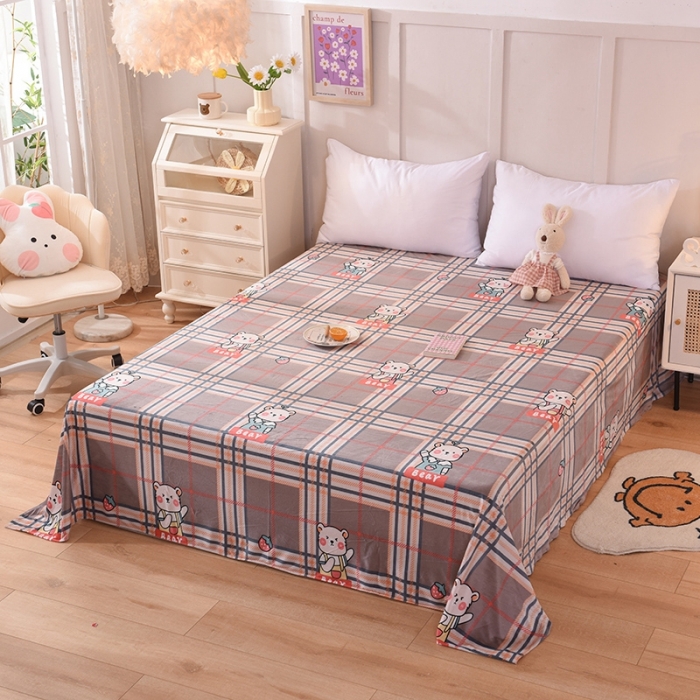 91家纺网 家纺一手货源 找家纺 甜之梦 2025新款水晶绒单品床单 格子萌熊