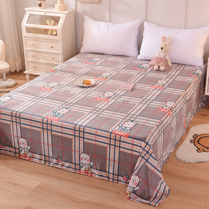 91家纺网 家纺一手货源 找家纺 甜之梦 2025新款水晶绒单品床单 格子萌熊