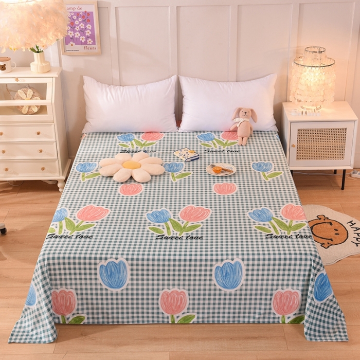 91家纺网 家纺一手货源 找家纺 甜之梦 2025新款水晶绒单品床单 格子三瓣花