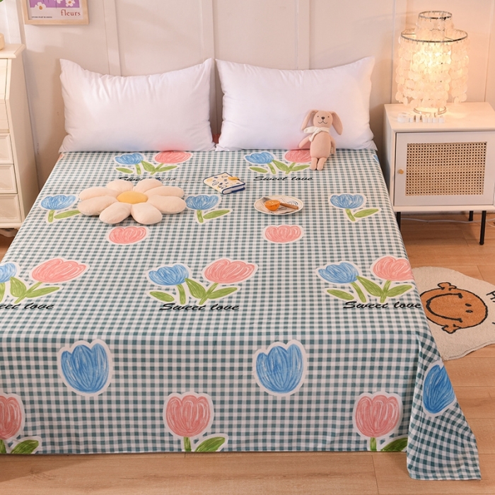 91家纺网 家纺一手货源 找家纺 甜之梦 2025新款水晶绒单品床单 格子三瓣花