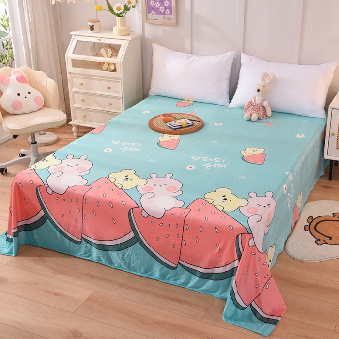 91家纺网 家纺一手货源 找家纺 甜之梦 2025新款水晶绒单品床单 西瓜熊