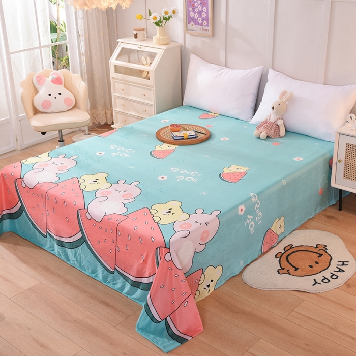 91家纺网 家纺一手货源 找家纺 甜之梦 2025新款水晶绒单品床单 西瓜熊