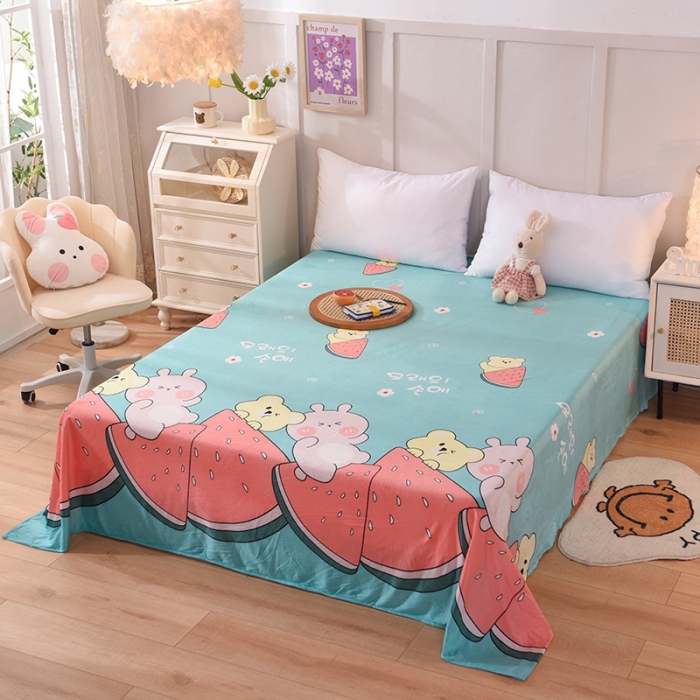 91家纺网 家纺一手货源 找家纺 甜之梦 2025新款水晶绒单品床单 西瓜熊