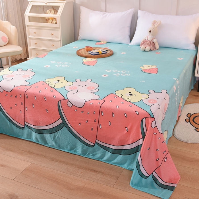 91家纺网 家纺一手货源 找家纺 甜之梦 2025新款水晶绒单品床单 西瓜熊