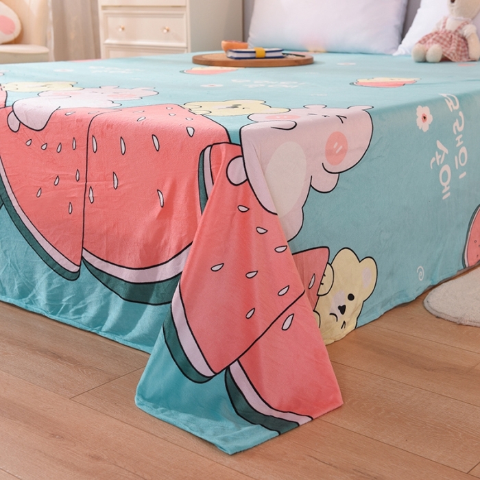 91家纺网 家纺一手货源 找家纺 甜之梦 2025新款水晶绒单品床单 西瓜熊