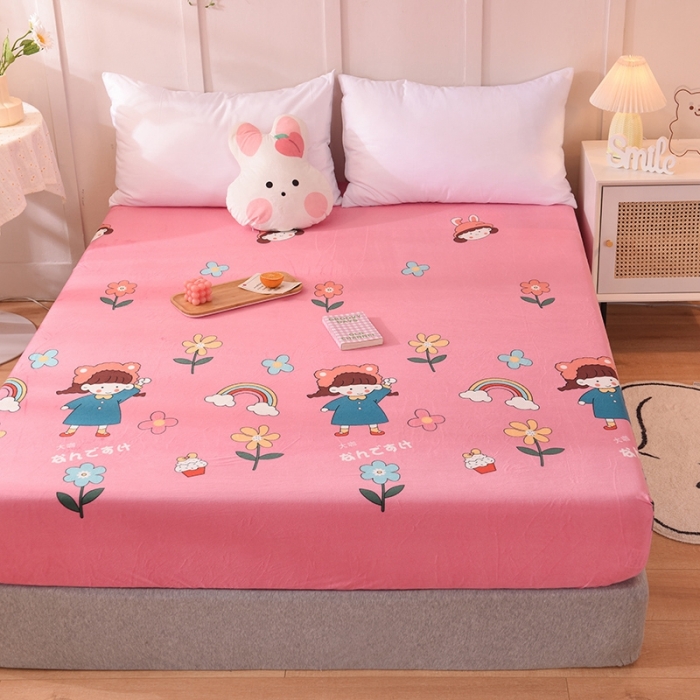 91家纺网 家纺一手货源 找家纺 甜之梦 2025新款水晶绒单品床笠 彩虹女孩