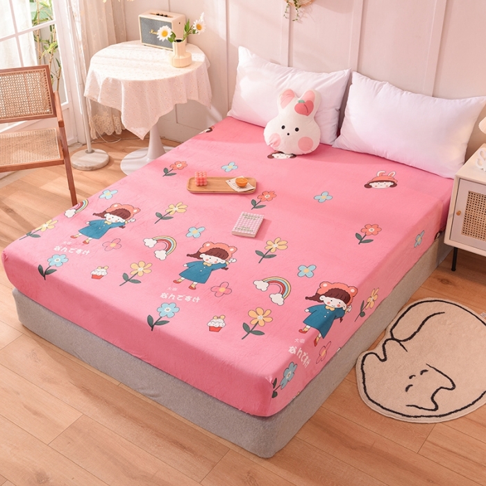 91家纺网 家纺一手货源 找家纺 甜之梦 2025新款水晶绒单品床笠 彩虹女孩