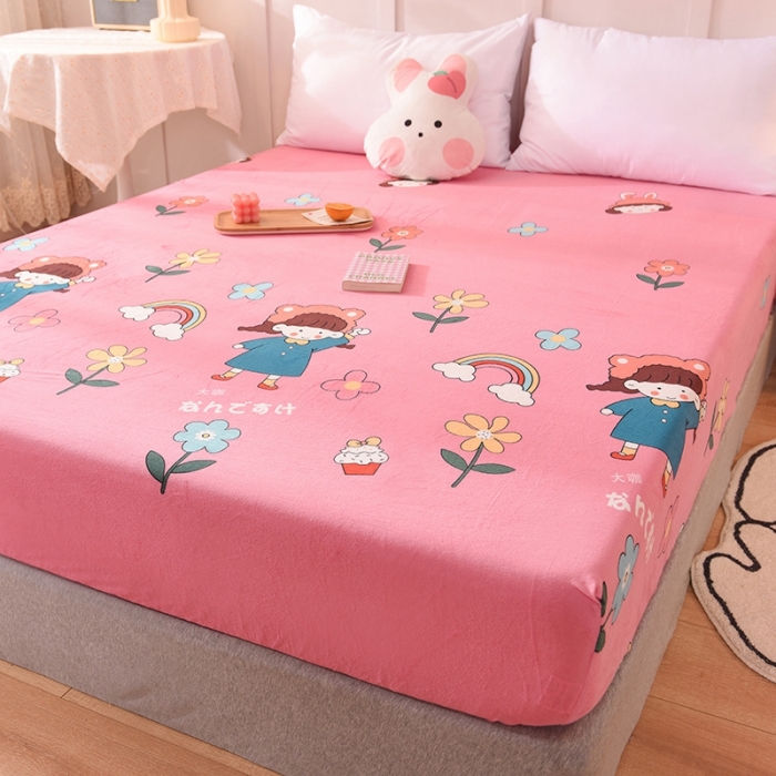 91家纺网 家纺一手货源 找家纺 甜之梦 2025新款水晶绒单品床笠 彩虹女孩