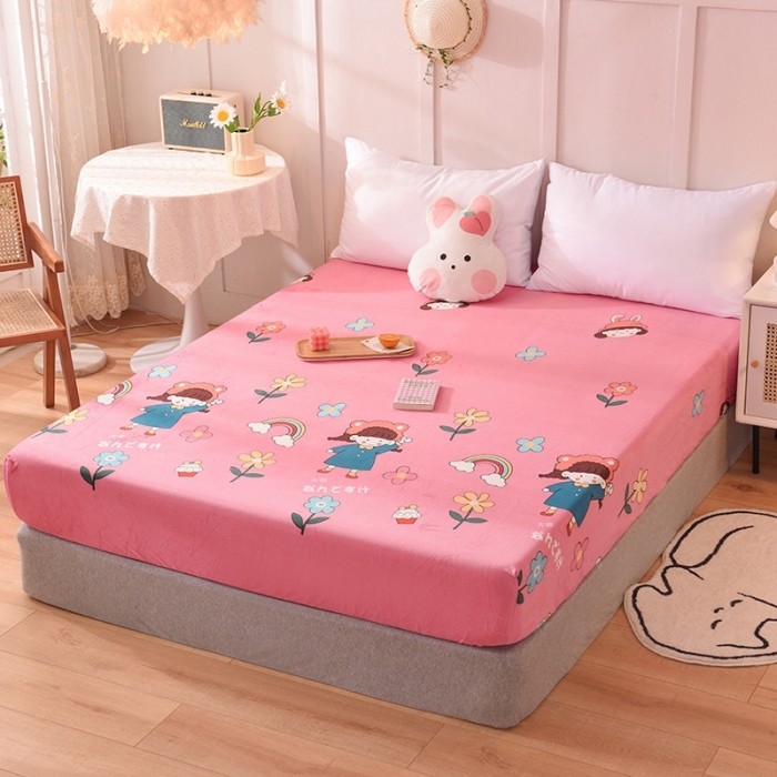 91家纺网 家纺一手货源 找家纺 甜之梦 2025新款水晶绒单品床笠 彩虹女孩