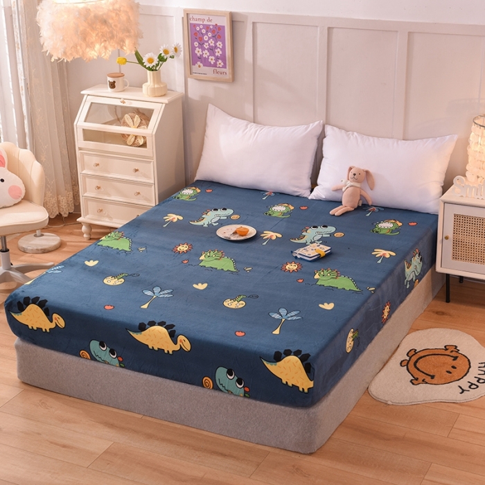 91家纺网 家纺一手货源 找家纺 甜之梦 2025新款水晶绒单品床笠 呆萌恐龙