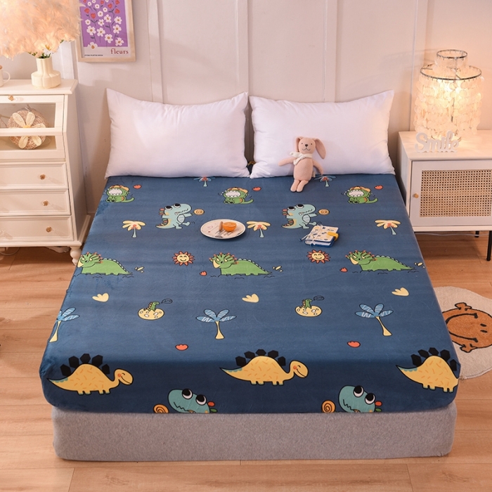 91家纺网 家纺一手货源 找家纺 甜之梦 2025新款水晶绒单品床笠 呆萌恐龙