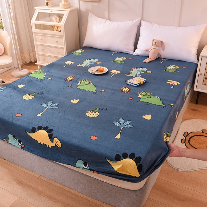 91家纺网 家纺一手货源 找家纺 甜之梦 2025新款水晶绒单品床笠 呆萌恐龙