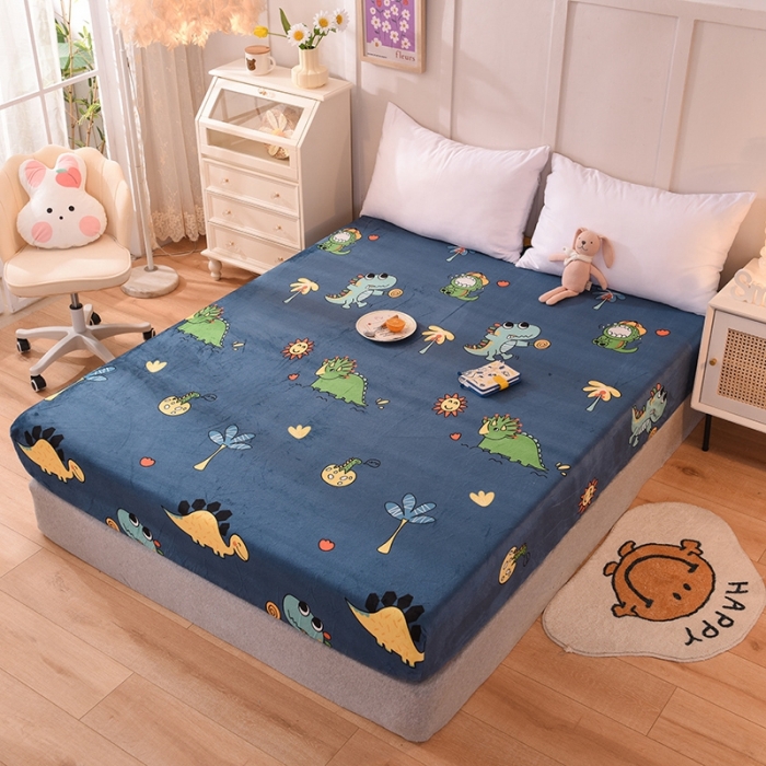 91家纺网 家纺一手货源 找家纺 甜之梦 2025新款水晶绒单品床笠 呆萌恐龙