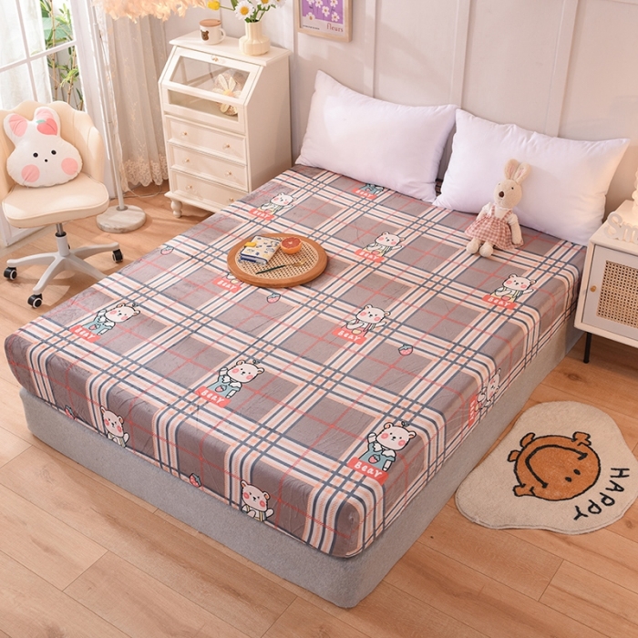 91家纺网 家纺一手货源 找家纺 甜之梦 2025新款水晶绒单品床笠 格子萌熊