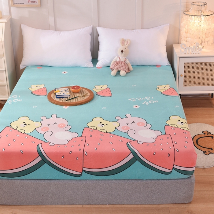 91家纺网 家纺一手货源 找家纺 甜之梦 2025新款水晶绒单品床笠 西瓜熊