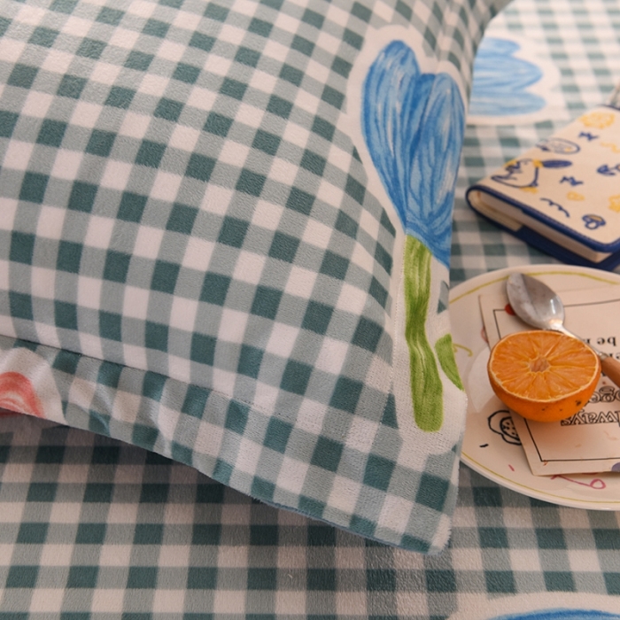 91家纺网 家纺一手货源 找家纺 甜之梦 2025新款水晶绒单品整套一对 格子三瓣花