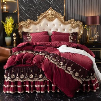 91家纺网 家纺一手货源 找家纺 （总）能好家纺2022新款水晶绒夹棉床裙四件套牛奶绒四件套