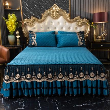 91家纺网 家纺一手货源 找家纺 能好家纺2021新款水晶绒夹棉床裙三件套 月光蓝