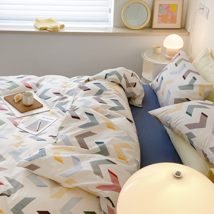 91家纺网 家纺一手货源 找家纺 2021窝米秋冬新品13070全棉四件套 彩虹格