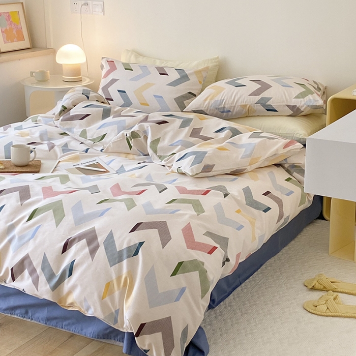 91家纺网 家纺一手货源 找家纺 2021窝米秋冬新品13070全棉四件套 彩虹格