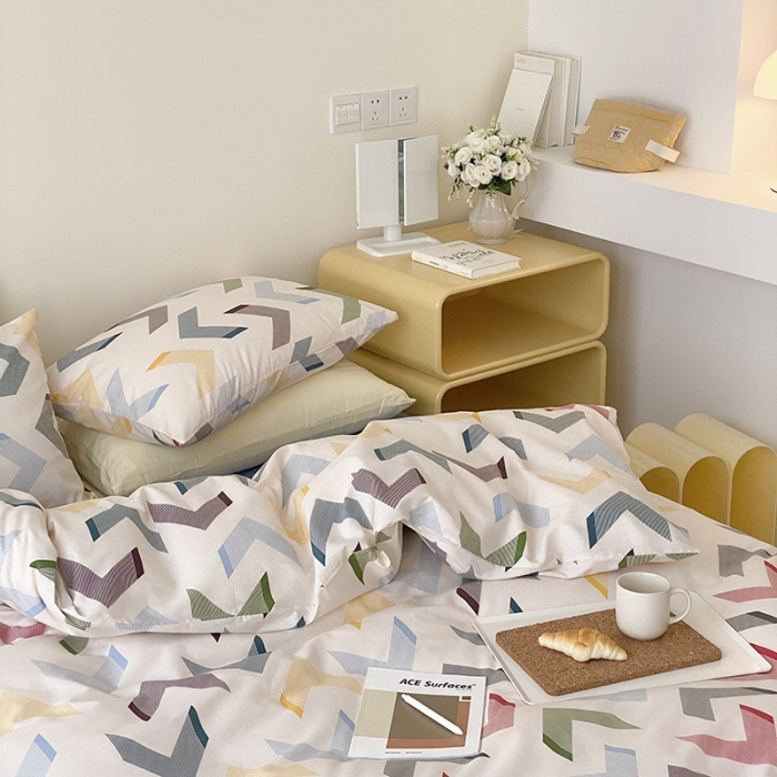 91家纺网 家纺一手货源 找家纺 2021窝米秋冬新品13070全棉四件套 彩虹格