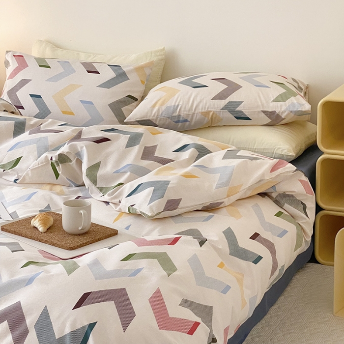 91家纺网 家纺一手货源 找家纺 2021窝米秋冬新品13070全棉四件套 彩虹格