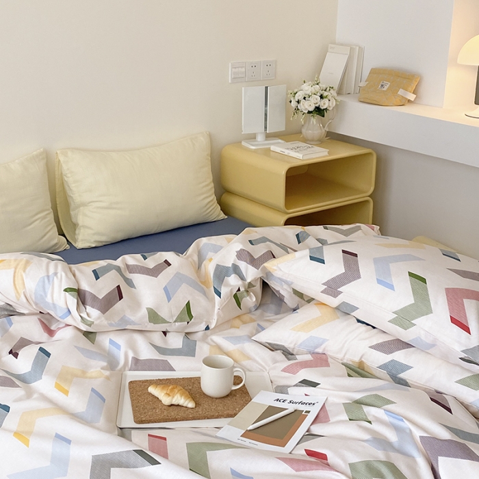 91家纺网 家纺一手货源 找家纺 2021窝米秋冬新品13070全棉四件套 彩虹格