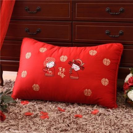 枕之坊 2021新款大红婚庆羽丝枕a48×74cm 百年好合-大红