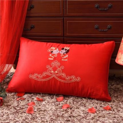 枕之坊 2021新款大红婚庆羽丝枕a48×74cm 两情相悦