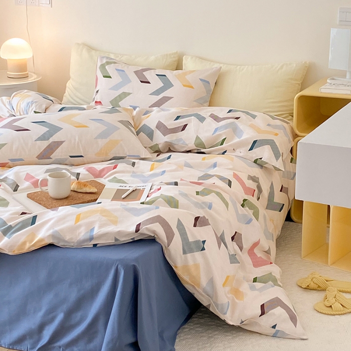 91家纺网 家纺一手货源 找家纺 2021窝米秋冬新品13070全棉四件套 彩虹格