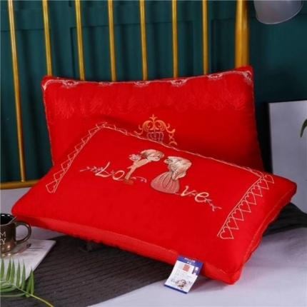 枕之坊 2021新款大红婚庆羽丝枕a48×74cm 相亲相爱