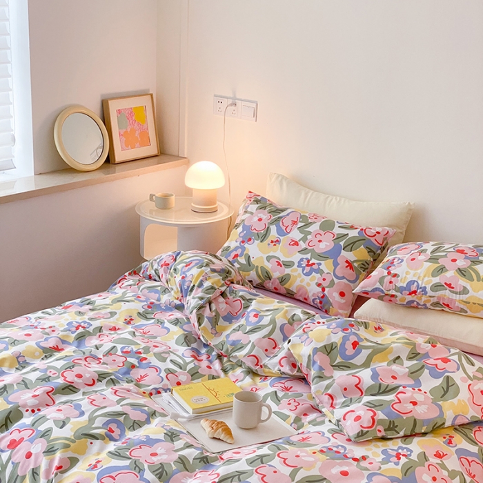 91家纺网 家纺一手货源 找家纺 2021窝米秋冬新品13070全棉四件套 粉桃桃