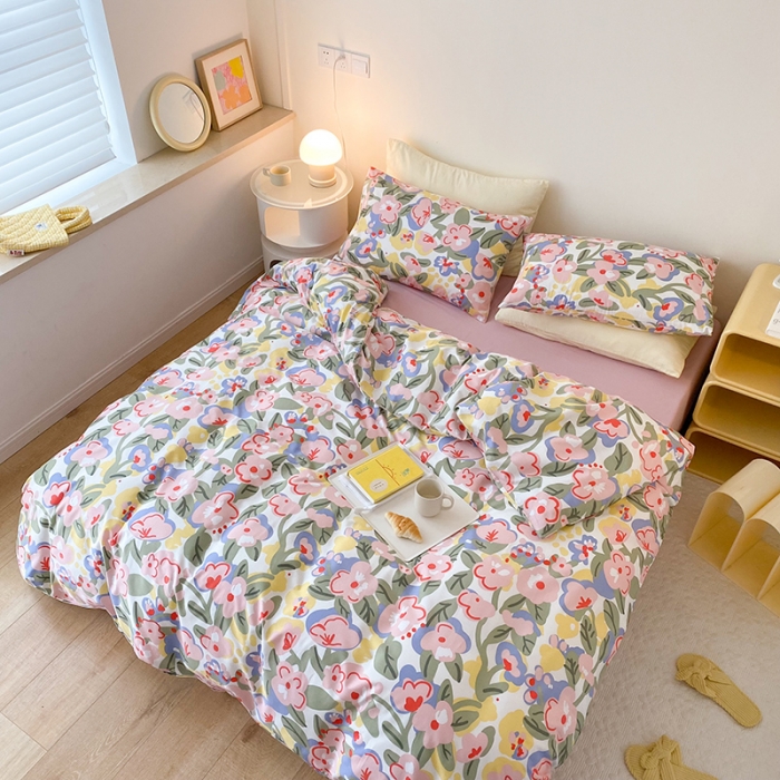 91家纺网 家纺一手货源 找家纺 2021窝米秋冬新品13070全棉四件套 粉桃桃