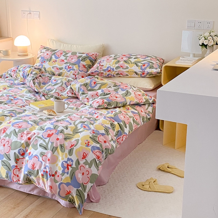 91家纺网 家纺一手货源 找家纺 2021窝米秋冬新品13070全棉四件套 粉桃桃