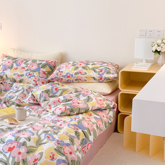 91家纺网 家纺一手货源 找家纺 2021窝米秋冬新品13070全棉四件套 粉桃桃